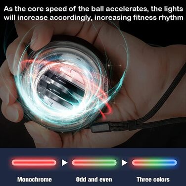 М'яч для тренування зап'ястя Gyro Ball з LED підсвічуванням: тренажер сили рук, пальців та зап'ястя, комплект