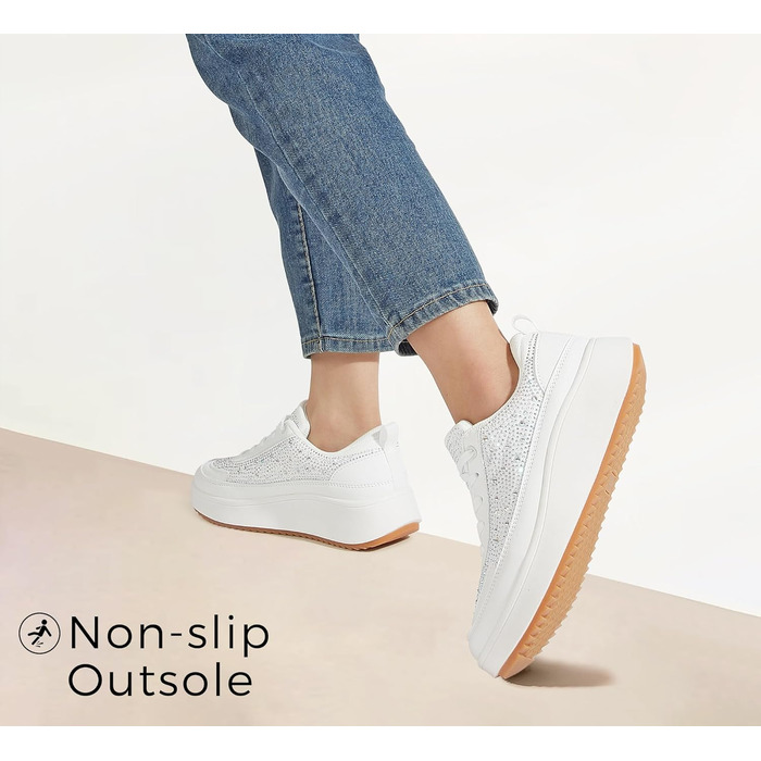 Кросівки жіночі Lucky Step на платформі з камінням, білі - стильні кежуал для прогулянок