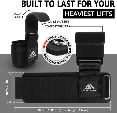 Набори для тяги Flintronic Power: 2 шт., для бодібілдингу, з неопреном 8 мм та бавовною, для силових тренувань та важкої атлетики (чорний)