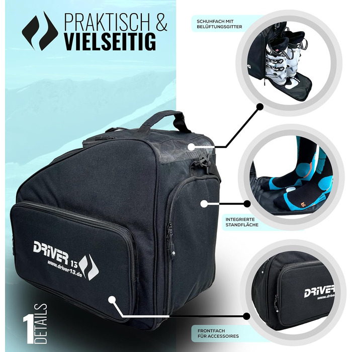 Сумка для лиж Driver13 з відділенням для шолома та захистом для окулярів. Оригінальна з 2007 року, понад 40 000 клієнтів