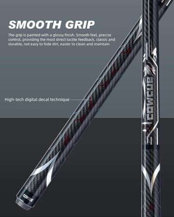 CRICAL Більярдний кий з карбонового волокна, 147,3 см, професійний, з'єднання 3/8 x 8, наконечник 12,5 мм (COWCUE-02 Set)