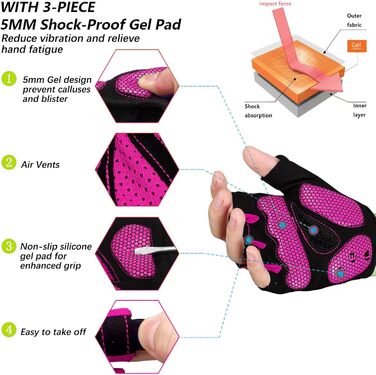 Велосипедні рукавички BIKINGMOREOK для чоловіків та жінок, дихаючі, MTB, mountainbike, унісекс (рожевий, L)