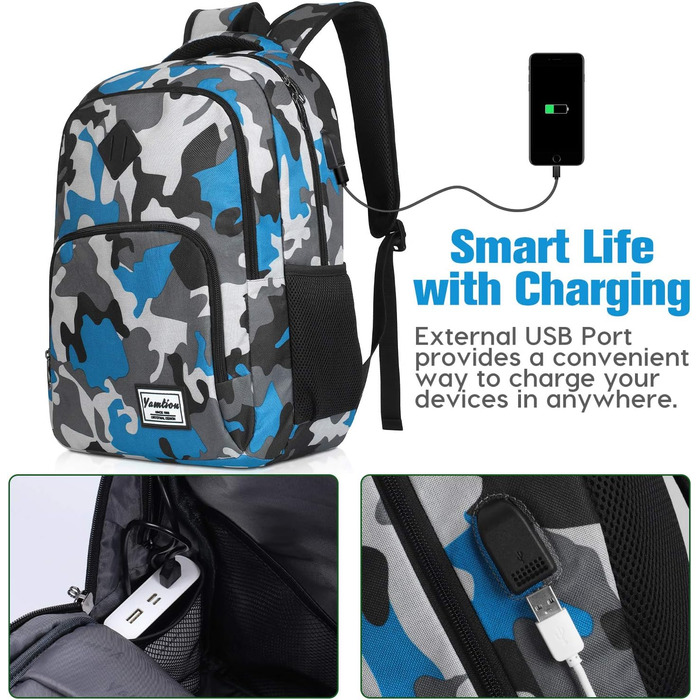 Рюкзак для ноутбука YAMTION 35L з USB-портом, водонепроникний, для чоловіків і жінок, для школи