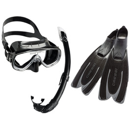 Ласти Cressi Agua Unisex для дайвінгу, снорклінгу та плавання, чорні, 43/44 + Маска, трубка та ласти Cressi Onda Mare (комплект)