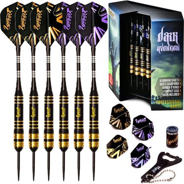 Дарти IgnatGames Dart-Set (сталеві, 3/6/12 шт.) Lilac - Dark Avenger: Металеві дротики, алюмінієві стрижні, кейс, польоти, інструмент для заточування