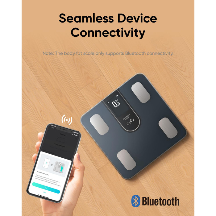 Розумна вага eufy C20: аналіз складу тіла, Wi-Fi, Bluetooth, 16 показників, BMI, ЧСС, чорний