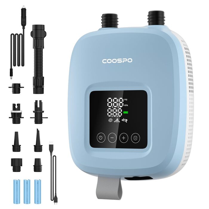 CooSpo Електричний насос для SUP дошки та каяка 20 PSI з акумулятором, блакитний