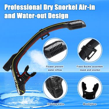 Набір для снорклінгу для дорослих та дітей: маска та трубка Dry, антизапітніння, анти-тік, чорний