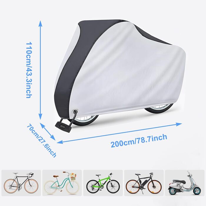 Захисний чохол для велосипеда MINVOO: водонепроникний, від сонця, пилу та вітру. Підходить для електровелосипедів. Срільно-чорний колір