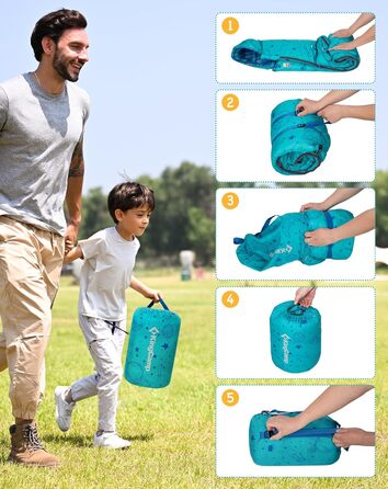 Сплячий мішок KingCamp для дітей, фланелевий, легкий, водонепроникний, компактний, зимовий, 4 сезони, для кемпінгу, підходить для дітей до 140 см, комфортна температура: 7°C, регульована довжина