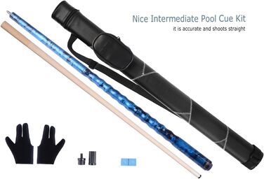 Набір для більярду AB Earth Pool-Queue-Stick з ергономічним дизайном, 13 мм, 147,3 см, з підвісною ручкою, дерев'яний (ахове дерево), з кейсом, 18 oz