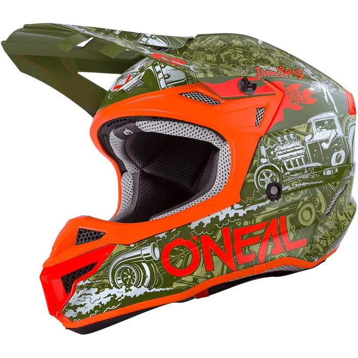 Мотошолом O'NEAL Motocross Enduro для дорослих, зелено-помаранчевий, ABS, з захистом носа