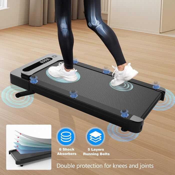 Bluearth Walking Pad: Ходункова доріжка з регулюванням нахилу 10%, стіл для бігу, смарт-додаток, доріжка для дому з LED-дисплеєм, чорний колір