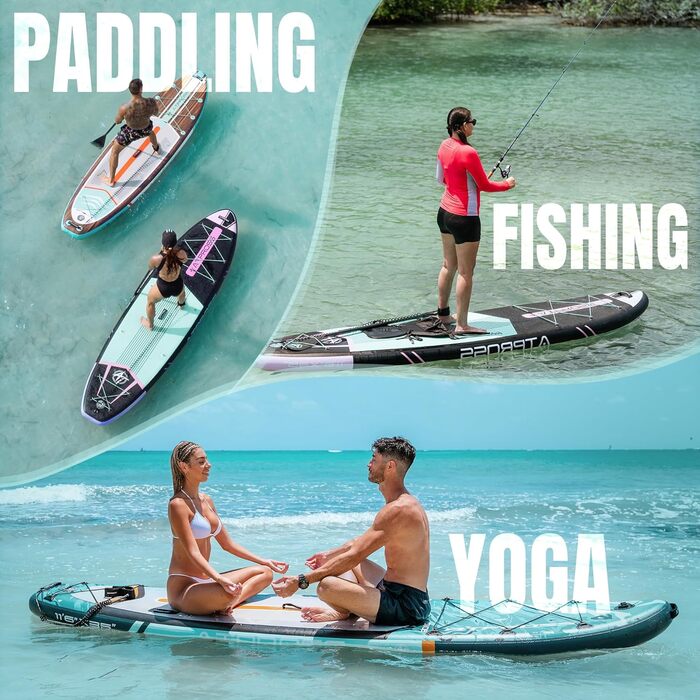Надувний SUP-борд ATPROSS 350x89x15см, 200кг, для дорослих, зі аксесуарами, рюкзаком, для йоги, риболовлі, серфінгу, стабільний, неслизький, Kayak, Boat, Holzmaserung