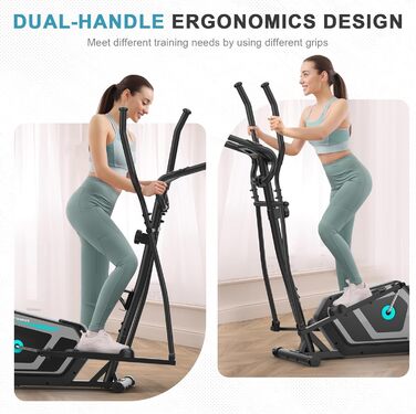 Еліптичний тренажер Crosstrainer 3-в-1 з LCD-монітором та Bluetooth, 16 рівнів опору, 6 кг маховик, до 130 кг, чорний