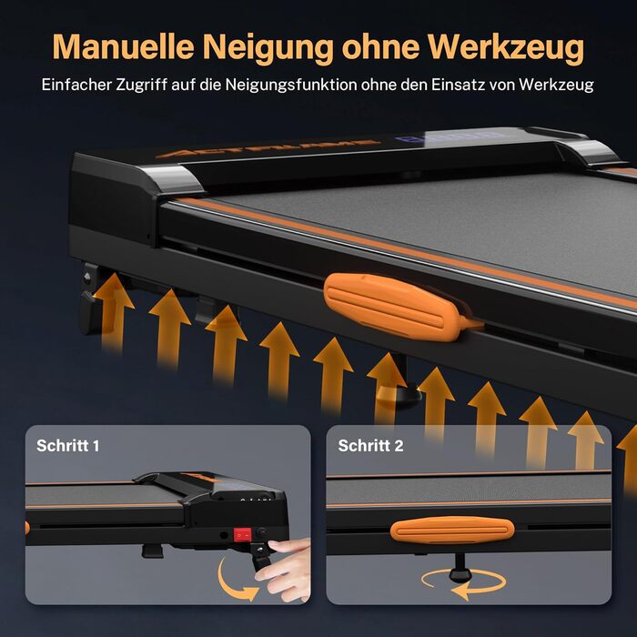 Walking Pad: Компактний біговий тренажер для дому та офісу, 2.5 PS, регулювання нахилу, чорний