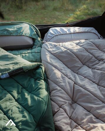 Спальний мішок Qeedo Buddy XL 8 XXL, надширокий, Outdoor літній (8-25°C) 3 сезони - для дорослих та юнаків (до 220см), поверхня Peach Skin, колір Pinegreen