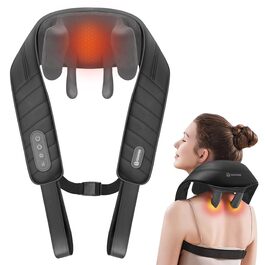 Масажер для шиї та плечей Comfier з підігрівом, Шиацу, 6D-розминання, для зняття болю в спині та м'язах, чорний