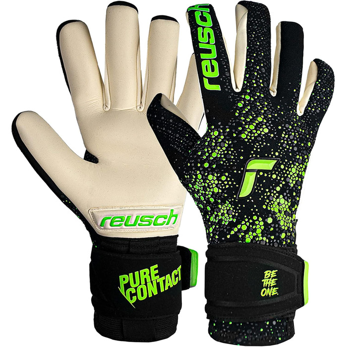 Воротарські рукавички Reusch Pure Contact Gold, унісекс, чорні/зелені, розмір 10.5, внутрішній шов, покриття Grip Gold, для всіх типів полів