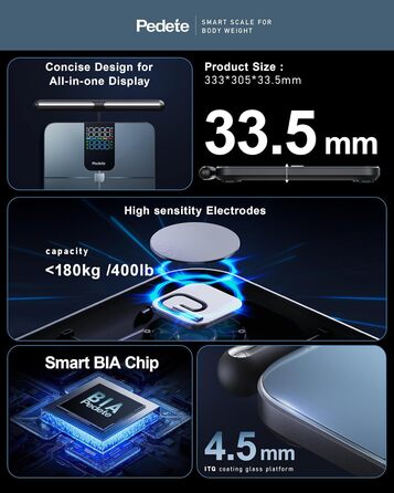 Вага для вимірювання жиру в тілі Smart, цифрова вага з Bluetooth, аналіз складу тіла, BMI, протеїн, 400lb