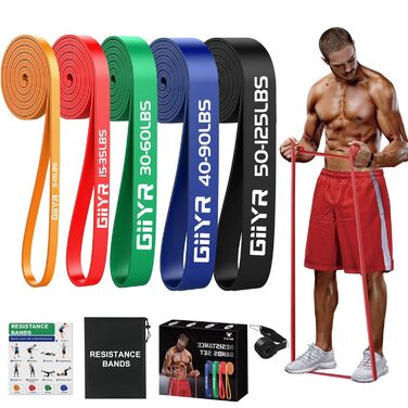 Фітнес-гуми еластичні Resistance Bands 5 рівнів навантаження для чоловіків та жінок. Набір гумок для йоги, пілатесу, тренувань, підтягувань, силових вправ (5-56 кг)