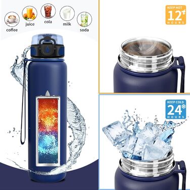 Термос-пляшка Vikaster 500 мл, нержавіюча сталь 18/8, без BPA, не протікає, для спорту, велосипеда, подорожей, фітнесу (чорний & бордовий)