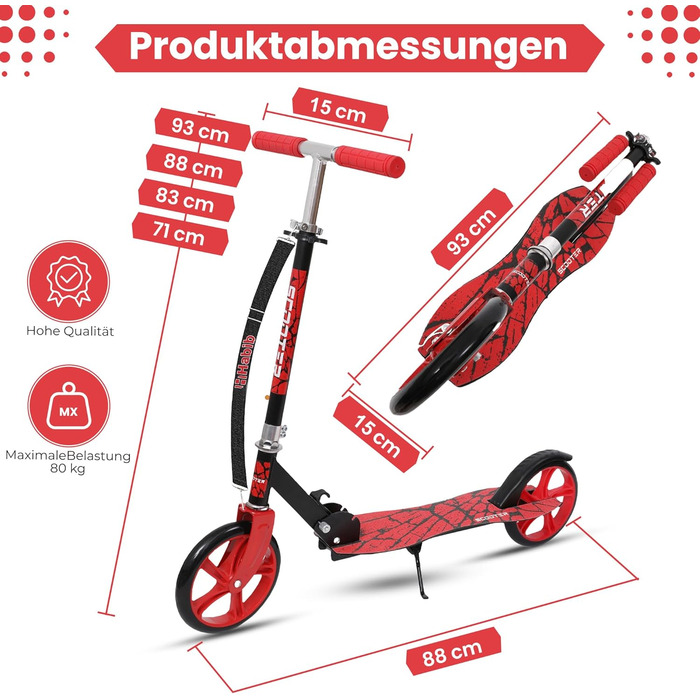 Дитячий ролер Habib Kickroller: складний, регулювання висоти 4 ступені, XXL колеса, до 80 кг, для міста