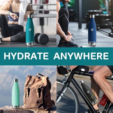 Фляга для води 750 мл, нержавіюча сталь, без BPA, з подвійними стінками, термофляга, для спорту, фітнесу, туризму, кемпінгу, їзди на велосипеді, моховий колір