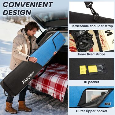 Сумка для сноуборда та черевиків Kioqiear з підкладкою, підходить для сноуборда до 165 см та черевиків розміру до 45, включає сумку для сноуборда та сумку для черевиків (Blau)