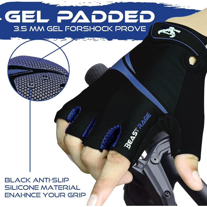 Велосипедні рукавички BEAST RAGE для жінок та чоловіків, дихаючі, безпальцеві, з антиковзким покриттям, амортизація, підходить для шосе, MTB, гірського велосипеда, білого кольору (BLAU, XL)