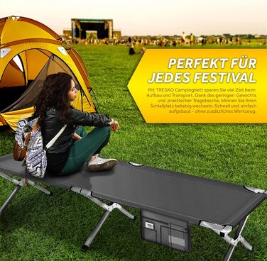 Кемпінгове ліжко TRESKO XXL з металу, 210 x 90 x 42 см, сіре, до 150 кг