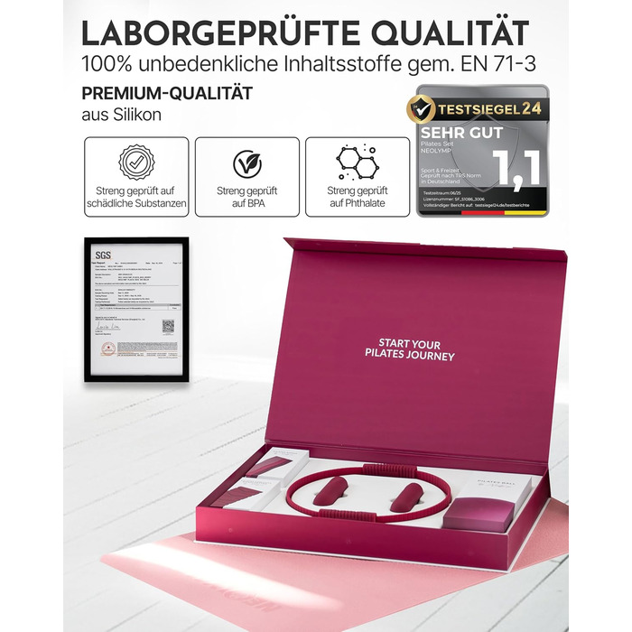 Набір для пілатесу Neolymp для дому: м'яч, кільце, гантелі, стрічки, E-book - повний комплект аксесуарів для пілатесу