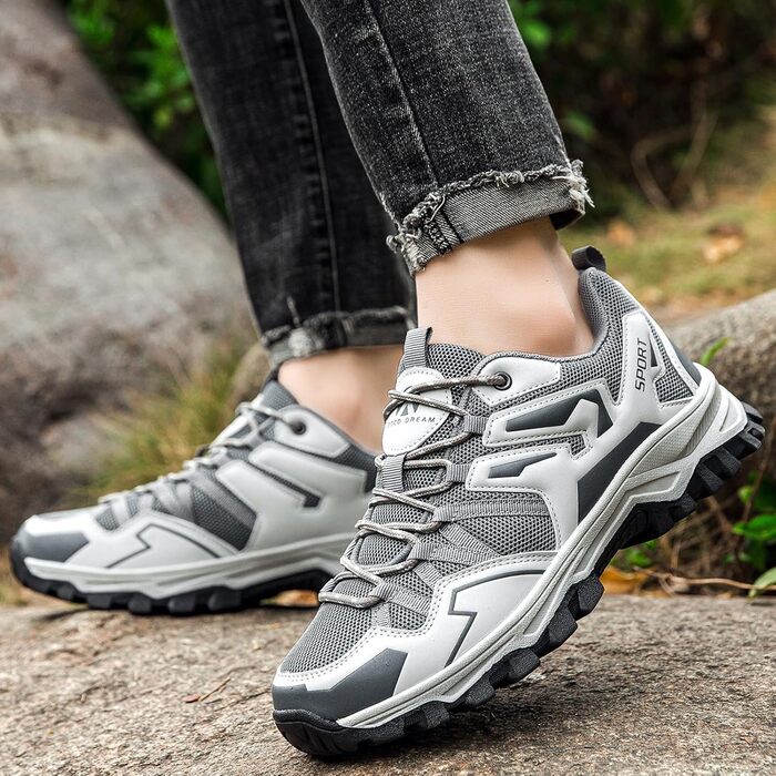 Чоловічі туристичні черевики для трекінгу та хайкінгу. Легкі похідні черевики для кемпінгу та трейлраннінгу (40 EU, Сірий)