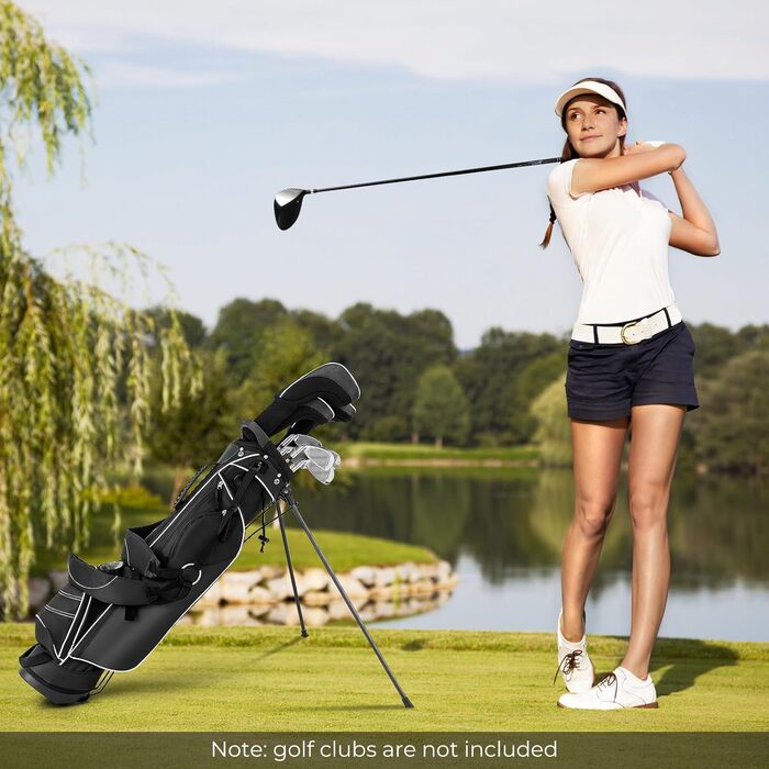 Сумка для гольфу GYMAX Stand Bag, 4-х секційна з 4 кишенями на блискавці, термосумка, дощовик та м'який плечовий ремінь. Легка та портативна сумка для гольфу для чоловіків/жінок, чорний колір