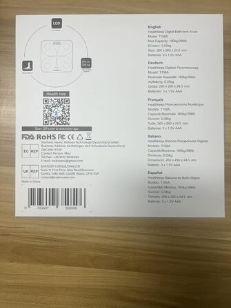 Розумні ваги для аналізу складу тіла з Bluetooth, цифрові, для вимірювання жиру, ІМТ, м'язової маси, білка, BMR, 26×26 см, чорні