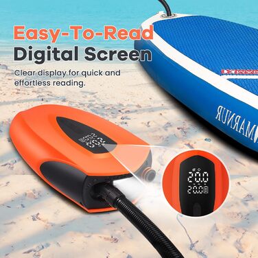 Електричний насос для SUP з акумулятором 12000mAh, 20PSI, 6 насадок для надування/здування, 12V DC, автовимкнення, для SUP, серфінгу, наметового обладнання, матраців