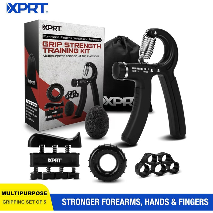 XPRT Fitness Набір для тренування хвату, кистей і передпліччя, 5 предметів – Тренажер для рук, пальців, розслаблення та відновлення, зміцнення пальців і покращення розгинання кисті