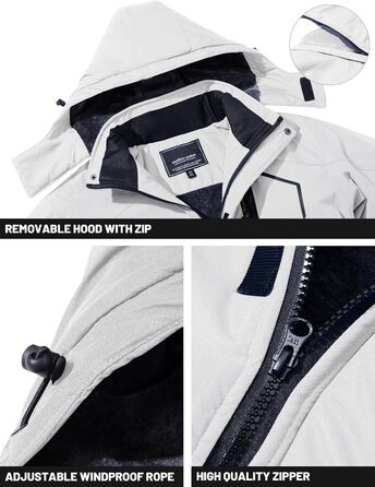 TACVASEN чоловіча зимова водонепроникна вітрозахисна куртка з флісовою підкладкою, для катання на лижах, дощовик з капюшоном, армійного кольору (XXL, білий)