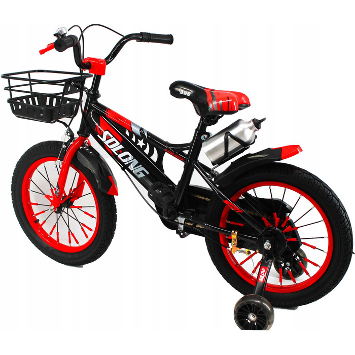 Дитячий велосипед 16 дюймів з кошиком та додатковими колесами для хлопчика, червоний