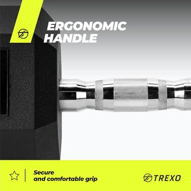 Гантеля TREXO Hex 32,5 кг, гексагональна, гумова, чавунна, для силових тренувань, ергономічна ручка