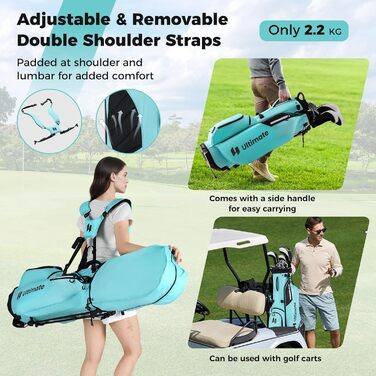 COSTWAY Гольф сумка на візку, сумка для гольфу з 8 відділеннями та водонепроникним чохлом, легка гольф сумка з 5 кишенями та підставкою, футляр для олівців портативна для чоловіків, жінок (Турквіс)