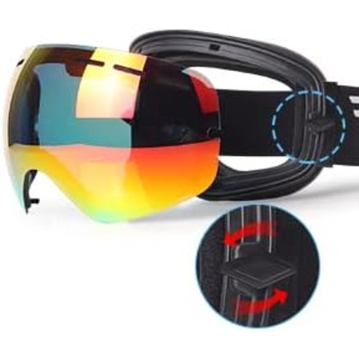 EXP VISION Сноубордичні та лижні окуляри для чоловіків і жінок, UV400, антифог, зимові окуляри поверх окулярів із сферичною змінною лінзою