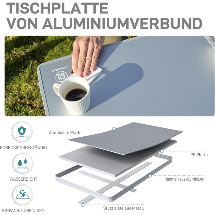 Складаний столик для кемпінгу EVER ADVANCED 120x60 см, XL для 4-6 осіб, білий