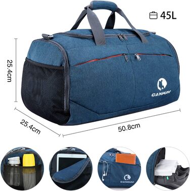 CANWAY складна спортивна сумка 45L з окремим відділенням для взуття та брудного одягу, легка дорожня сумка для чоловіків і жінок