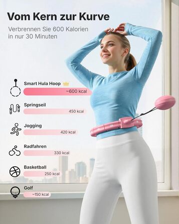 Хула-хуп MERACH з лічильником калорій для дорослих, рожевий. Безшумний, знімний, для талії 84-144 см, для спалювання жиру та кардіотренувань. Ідеальний для домашніх тренувань.
