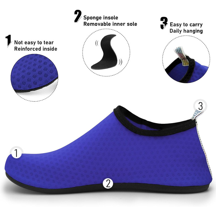 Водні тапки чоловічі та жіночі для плавання та йоги. Швидковисихаючі, дихаючі, зрізні. Розміри 34-45 EU, 40/41 EU. Колір: блакитний