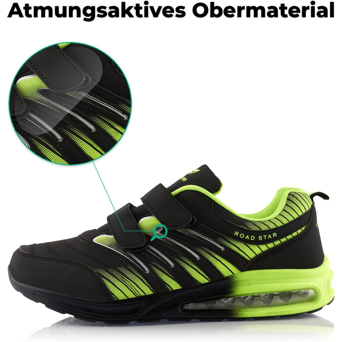 Кросівки для бігу жіночі та чоловічі з амортизацією, спортивні, легкі (42 EU, Чорний/Зелений)