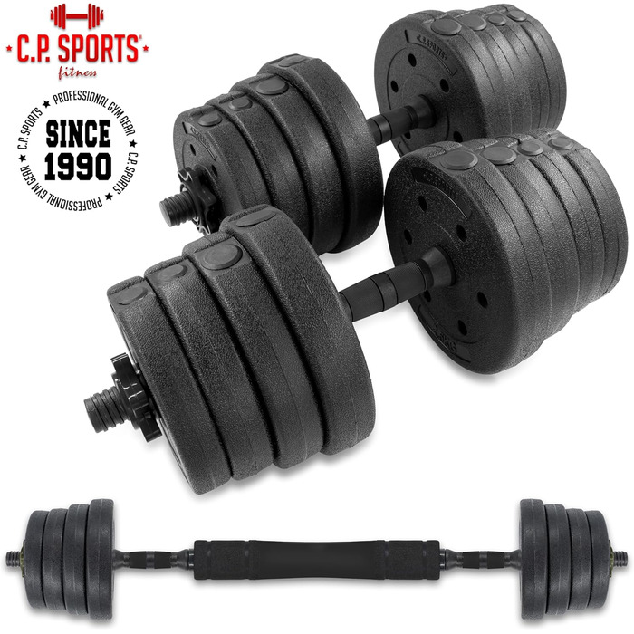 Набір гантелей та штанги C.P. Sports 2-в-1 (20/30/40 кг) для силових тренувань, фітнесу та домашнього спортзалу