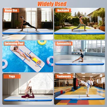 Надувна гімнастична мата Tumble Track, 3м/4м/5м, 10см, протиковзка, для дому, спорту, йоги, фітнесу, челедингу, водного спорту (Блакитна, 300x100x10 см)