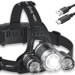 LED налобний ліхтар NREDXOON з акумулятором, USB-C, 5 режимів освітлення (вкл. червоне), водонепроникний IPX4, надяскравий для кемпінгу, бігу, ремонту та надзвичайних ситуацій (2 шт.), чорний